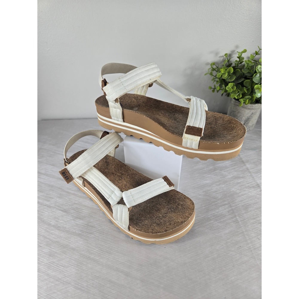 Reef Cushion Rem Hi Women 8 Cream Cork Platform Strappy Sandals CI6557